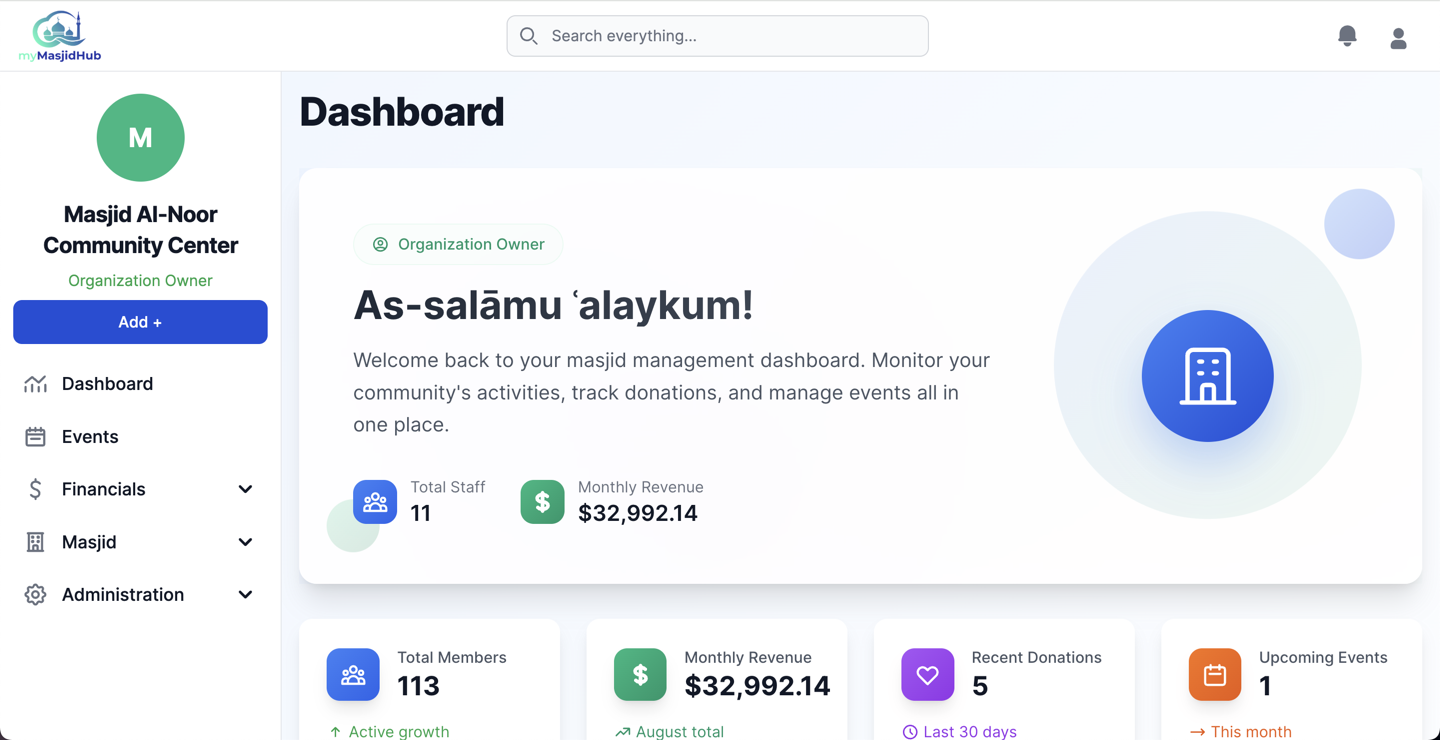 myMasjidHub Dashboard
